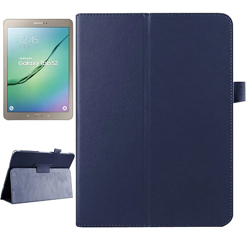 Wewoo Housse Étui bleu foncé pour Samsung Galaxy Tab S2 9.7 / T815 Litchi Texture Horizontal Flip couleur solide Smart Case en cuir avec deux pliage titulaire & Fonction Sleep / Wake-up