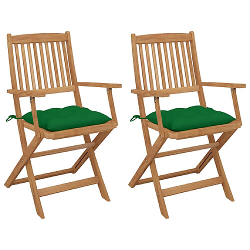 vidaXL Chaises pliables de jardin lot de 2 avec coussins Bois d'acacia