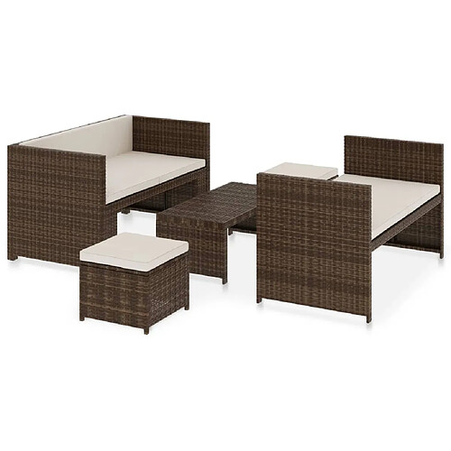 Maison Chic Salon de jardin 5 pcs + coussins - Mobilier/Meubles de jardin - Table et chaises d'extérieur Résine tressée Marron -MN50574