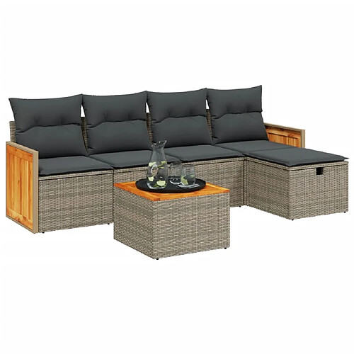 Maison Chic Ensemble Tables et chaises d'extérieur 6pcs avec coussins,Salon de jardin gris résine tressée -GKD454936