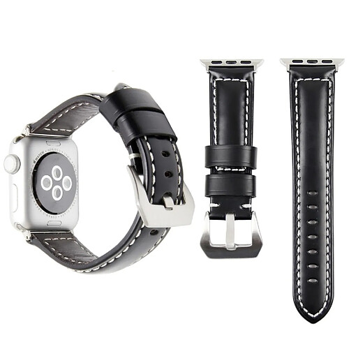 Wewoo Bande de montre-bracelet en cuir véritable avec boucle en acier inoxydable pour Apple Watch Series 3 & 2 & 1 42mm noir