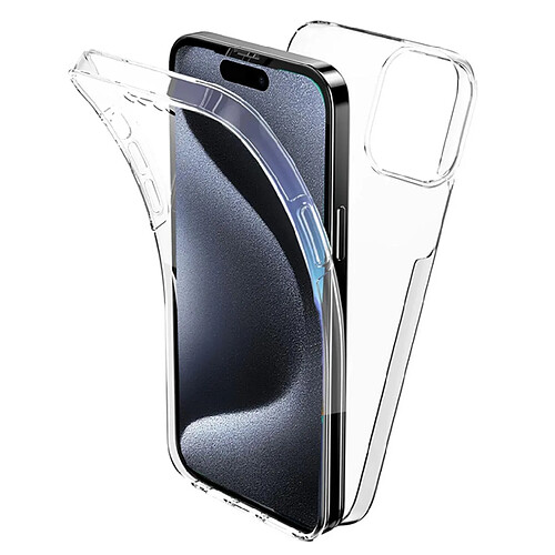 Htdmobiles Coque pour Apple iPhone 15 Pro - housse etui silicone gel fine 360 integrale (avant et arriere) + verre trempe - TRANSPARENT