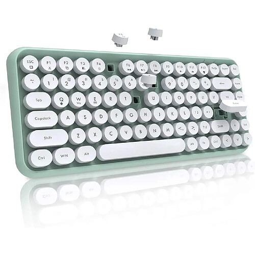 Clavier sans fil Bluetooth style machine à écrire 84 touches mini clavier rond mignon, compatible avec Android Windows iOS pour la maison et le bureau rétro clavier (vert)