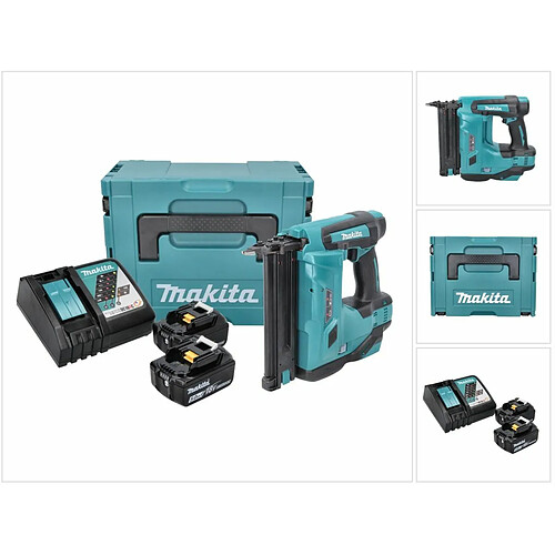 Makita DBN 500 RTJ Cloueur sans fil 15-50 mm 90° 18 V + 2 x Batteries 5,0 Ah + Chargeur + Coffret MakPac