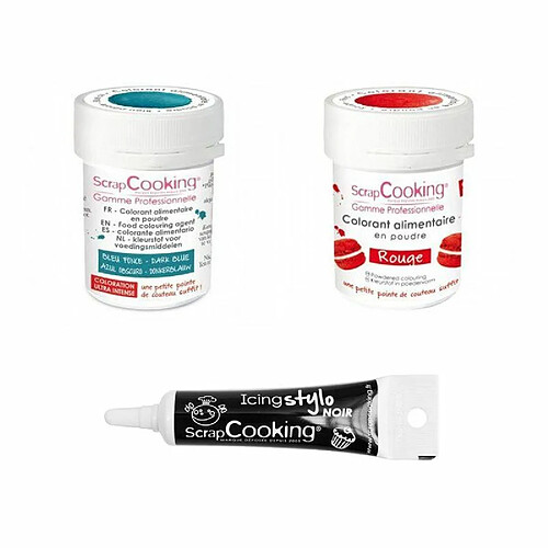 Scrapcooking 2 colorants alimentaires rouge-bleu foncé + Stylo glaçage noir