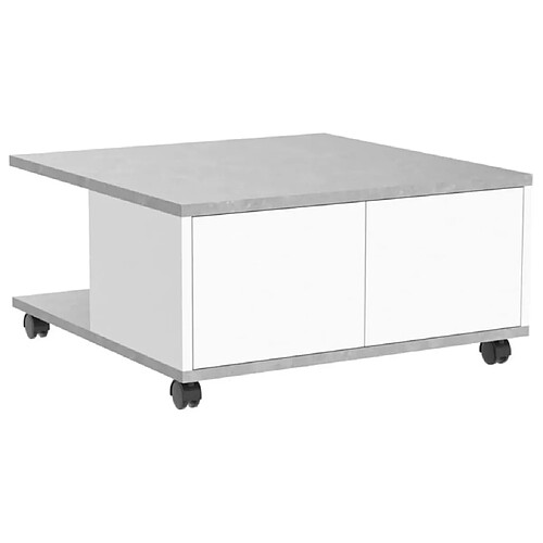 FMD Table basse mobile 70x70x35,5 cm béton et blanc brillant