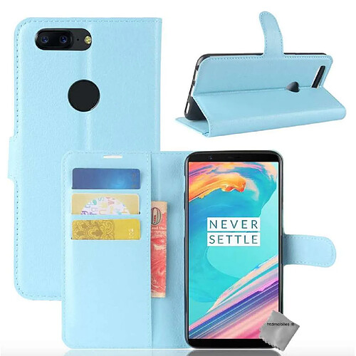 Htdmobiles Housse etui portefeuille pour OnePlus 5T + verre trempe - BLEU