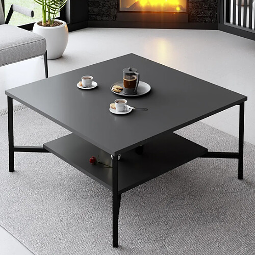 Concept Usine Table basse industrielle carrée noire TROMSO