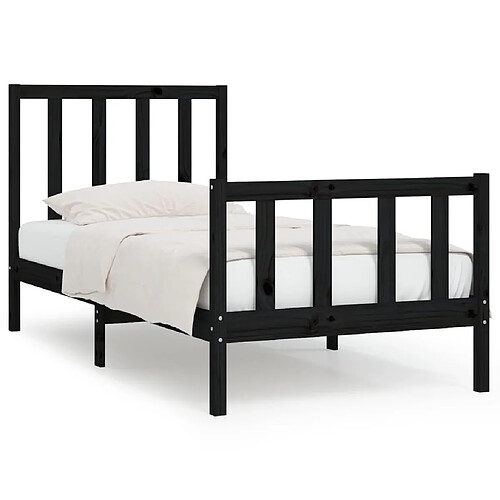 Maison Chic Lit Moderne Chambre - Cadre/structure de lit pour adulte Noir Bois massif 75x190 cm Petit simple -MN57496