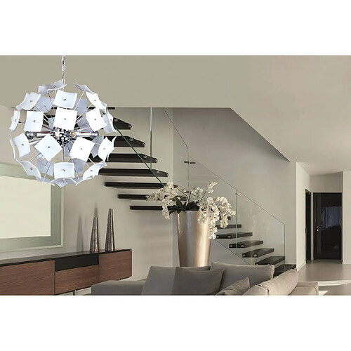 Suspension ronde Lustre moderne blanc en métal 4 lumières Design