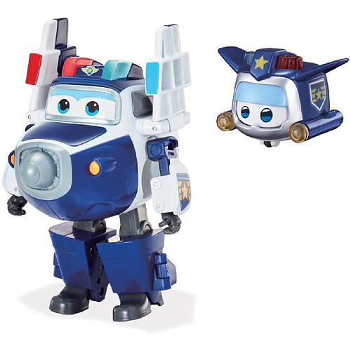 Auer SUPER WINGS – TRANSFORMING PAUL SUPERCHARGE + FIGURINE SUPER MINI PAUL – Avion Jouet Transformable Figurine Robot 12cm – Jouet 3ans+