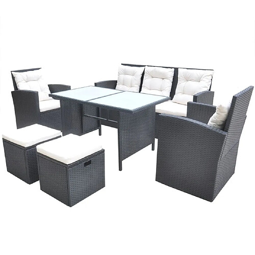 Maison Chic Mobilier à dîner 6 pcs de jardin avec coussins - Ensemble table et chaises d'extérieur - Salon/Mobilier de jardin classique Résine tressée Noir -MN67013