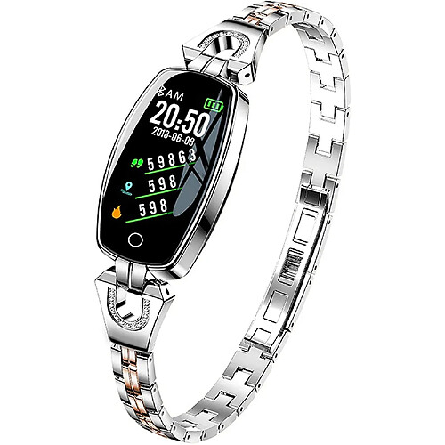 Chrono Montre Connectée pour femme - Bracelet en acier inoxydable - Moniteur de fréquence cardiaque - Compteur de calories - Suivi du sommeil - Avec mesure de la pression artérielle - Bijou élégant(Argent)