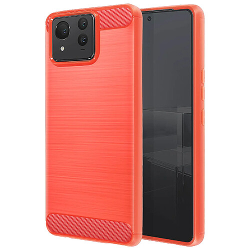 Avizar Coque pour Asus Zenfone 11 Ultra Souple Effet Carbone et Brossé Rouge