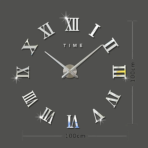 Wewoo Horloges DIY argent Chambre Décoration de la Maison Sans Cadre Chiffres Romains Grand BRICOLAGE Wall Sticker Mute Horloge, Taille: 100 * 100 cm