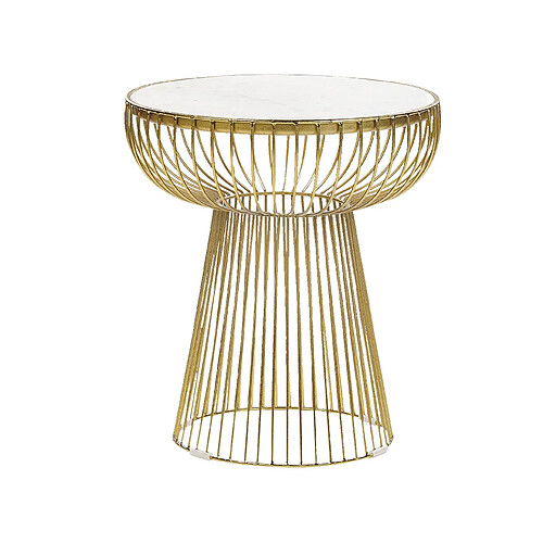 Beliani Table d'appoint ronde en marbre blanc et doré CHEYNES