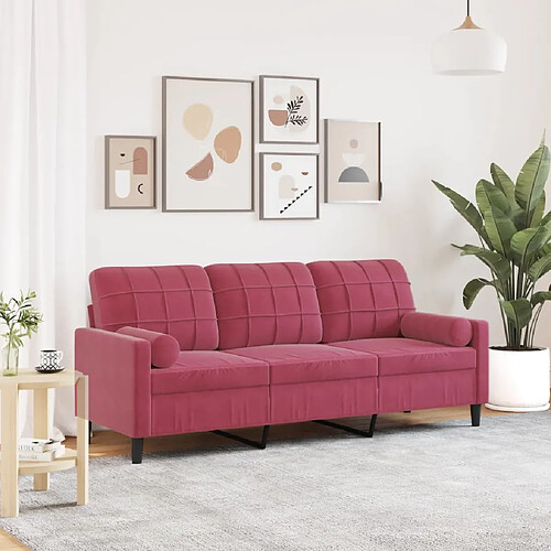 vidaXL Canapé 3 places avec oreillers bordeaux 180 cm velours