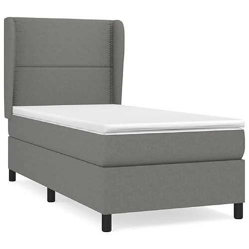 Maison Chic Structures de lit + matelas,Lit à sommier tapissier avec matelas Gris foncé 90x200 cm Tissu -MN12850