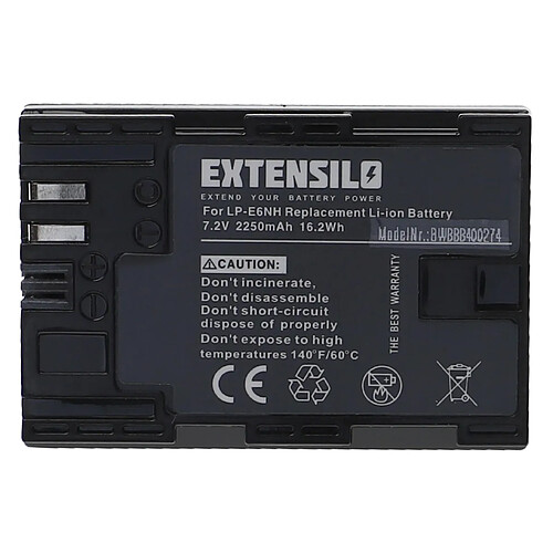 Vhbw EXTENSILO Batterie compatible avec Canon EOS 6D Mark II, 70D, 5DS R, 6D, 7D, 60Da, 60D appareil photo, reflex numérique (2250mAh, 7,2V, Li-ion)