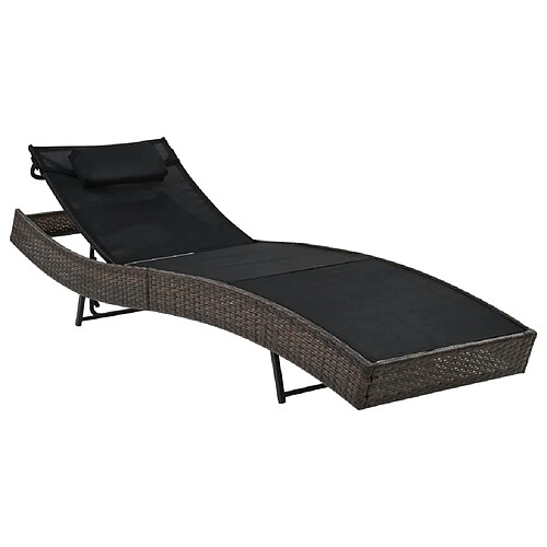 Helloshop26 Transat chaise longue bain de soleil lit de jardin terrasse meuble d'extérieur avec oreiller résine tressée marron 02_0012558