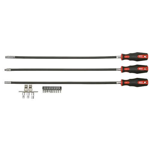 Jeu de 3 tournevis flexibles 500 mm, porte douilles,embouts, TV 7, 9pcs KS Tools 911.1180