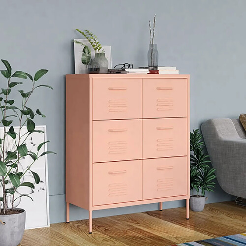 vidaXL Armoire à tiroirs Rose 80x35x101,5 cm Acier