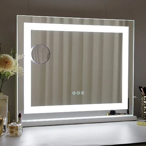 FENCHILIN Miroir de maquillage 58x46cm Bande lumineuse LED - Port de charge USB - Sur pied - Blanc