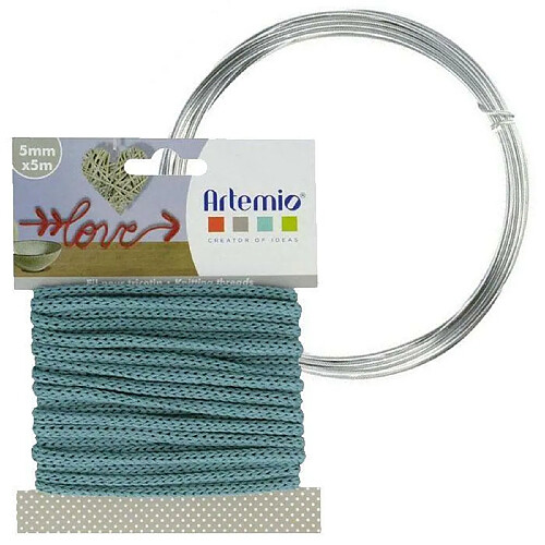 Artemio Fil à tricotin bleu turquoise 5 mm x 5 m + fil d'aluminium