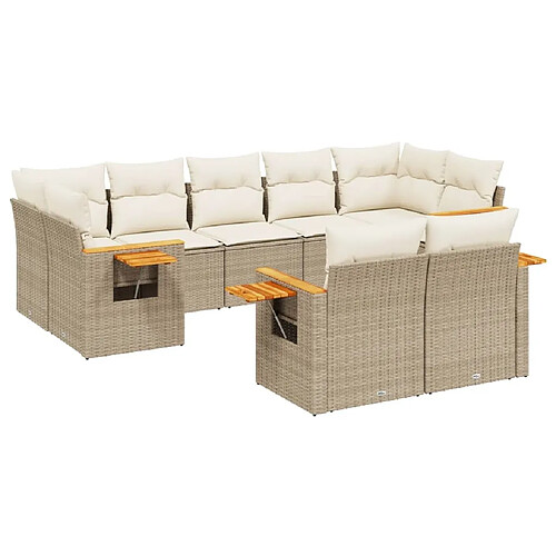 Maison Chic Salon de jardin avec coussins 9 pcs, Ensemble Tables et chaises de jardin, beige résine tressée -GKD820622