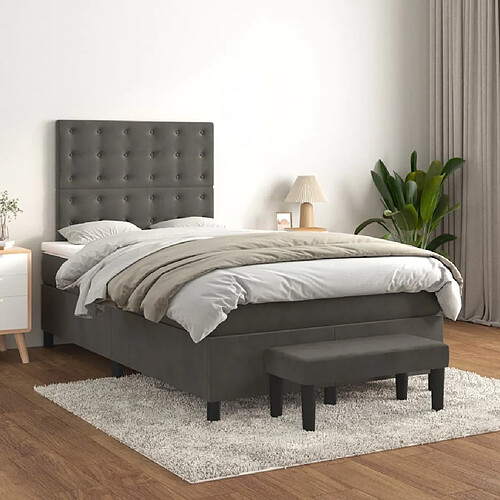 vidaXL Sommier à lattes de lit et matelas Gris foncé 120x200cm Velours