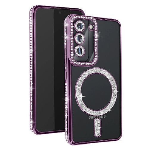 Avizar Coque Diamant pour Samsung Galaxy S22 MagSafe Contour Strass Violet