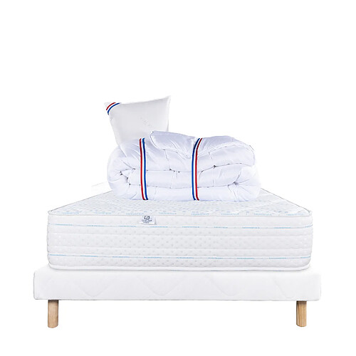 LUXURY LITERIE Ensemble matelas Thermotec 90x190 cm + sommier blanc ep 13cm + oreiller + couette