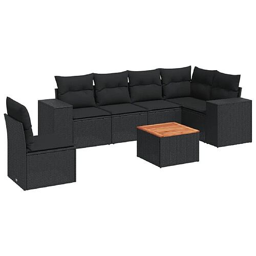 Maison Chic Salon de jardin 7 pcs avec coussins | Ensemble de Table et chaises | Mobilier d'Extérieur noir résine tressée -GKD23903