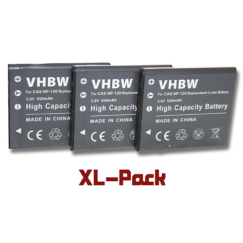 3x vhbw Li-Ion batterie 550mAh (3.6V) adaptée pour caméra CASIO Exilim EX-ZS10, EX-ZS30 EX-ZS 10 30 comme NP-120.