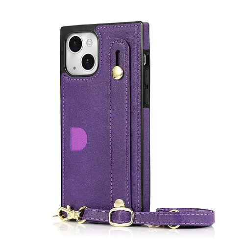 Coque en TPU + PU avec béquille et porte-cartes violet pour votre iPhone 13 6.1 pouces