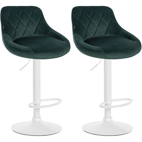 Decoshop26 Lot de 2 tabourets de bar siège pivotant sur 360° en tissu vert foncé et métal blanc 10_0004271