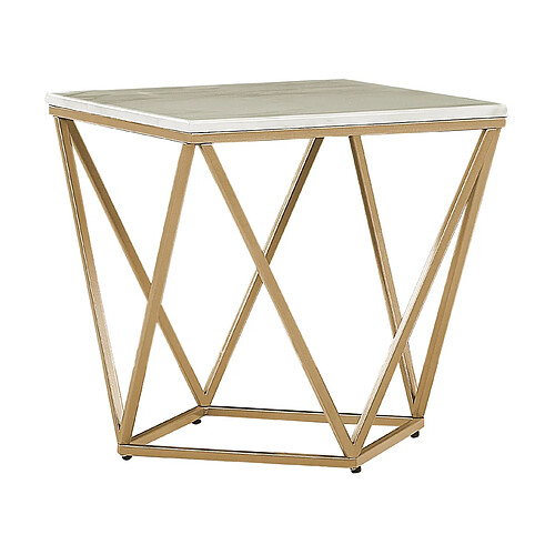 Beliani Table appoint carrée effet marbre beige / pied or 50 x 50 cm MALIBU