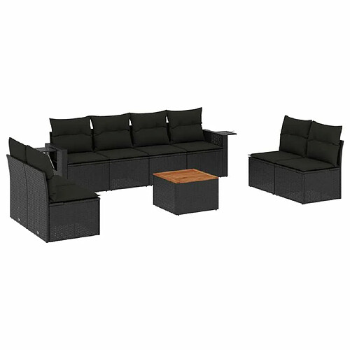 Maison Chic Salon de jardin 9 pcs avec coussins | Ensemble de Table et chaises | Mobilier d'Extérieur noir résine tressée -GKD40190