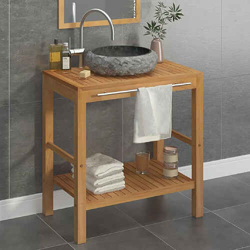 vidaXL Armoire de toilette en teck solide avec lavabo en marbre Noir