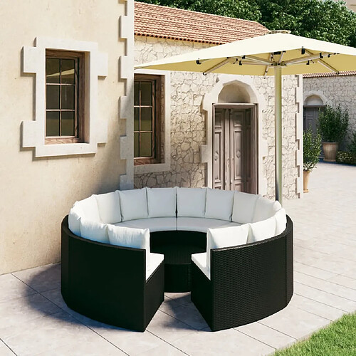 vidaXL Salon de jardin 9 pcs avec coussins Résine tressée Noir