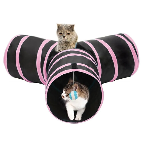 Wewoo Jouet pour Animaux rose Pliable 3 sorties exercice tunnel de chat avec une balle suspendue