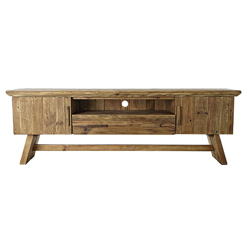 Pegane Meuble TV en bois recyclé avec 2 portes 1 tiroir et 1 étagère - Largeur 180 x Hauteur 60 x Profondeur 45cm