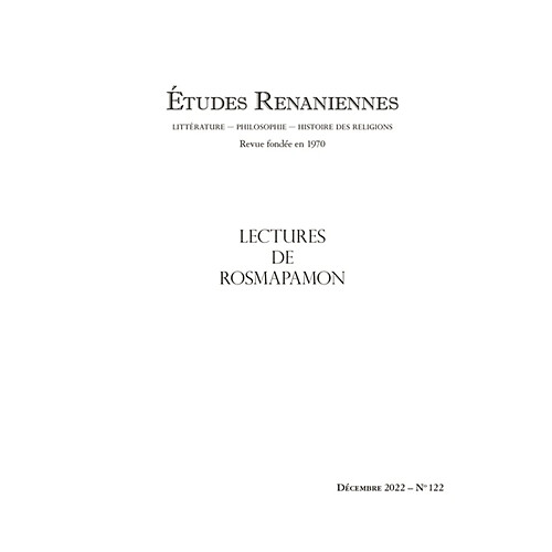 Etudes renaniennes : littérature, philosophie, histoire des religions, n° 122. Lectures de Rosmapamon · Occasion