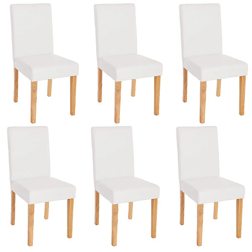 Mendler Lot de 6 chaises de séjour Littau ~ simili-cuir, blanc mat, pieds clairs