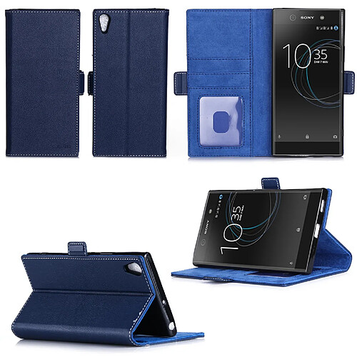 Sony Xperia XA1 Ultra : Housse Portefeuille luxe bleue Style Cuir avec stand - Etui bleu coque de protection Sony XA 1 Ultra 2017 6 pouces Dual SIM avec porte cartes - Accessoires pochette XEPTIO : Exceptional case !