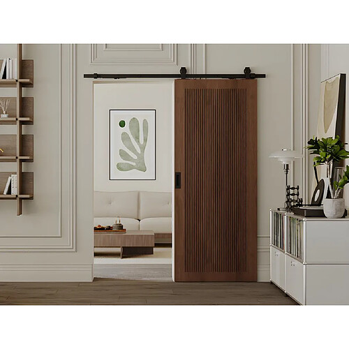 Vente-Unique Porte coulissante avec système en applique en MDF et bois naturel foncé - H205 x L73 cm - SANDORA