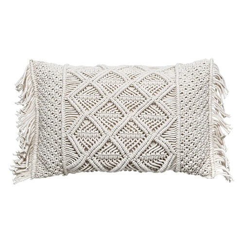 Atmosphera, Createur D'Interieur Coussin Macramé rectangulaire 30x50cm Palm avec franges - Blanc Ivoire