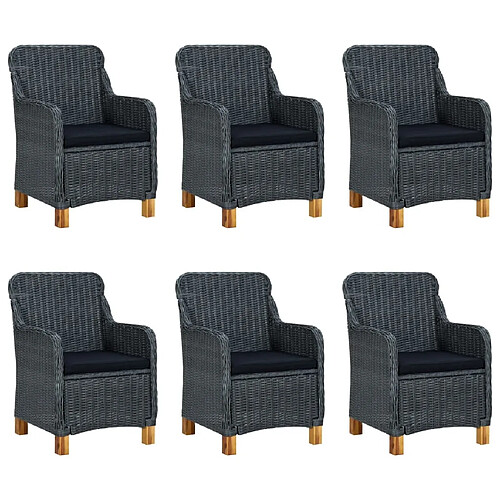 Maison Chic Mobilier à dîner 7 pcs et coussins- Ensemble table et chaises d'extérieur - Salon/Mobilier de jardin classique Résine tressée Gris foncé -MN36135