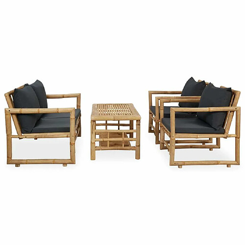 Maison Chic Ensemble de 4 Tables et chaises d'extérieur avec coussins,Salon de jardin Bambou -GKD491186