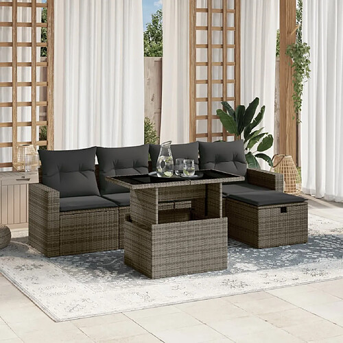 vidaXL Salon de jardin 6 pcs avec coussins gris résine tressée